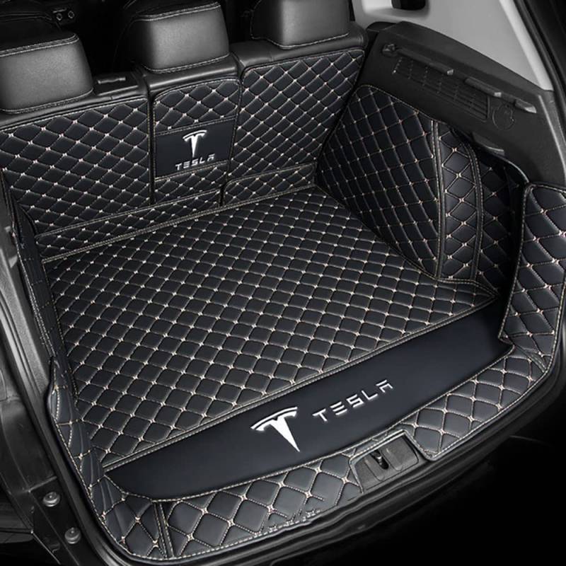 Auto Kofferraumwanne Kofferraummatte Kofferraumwanne für Tesla Model 3 Highland 2024 Trunk Mat Leder VollstäNdige Einkreisung Heck Kofferraum ZubehöR,1Set-Blackbeige von ZUMAHA