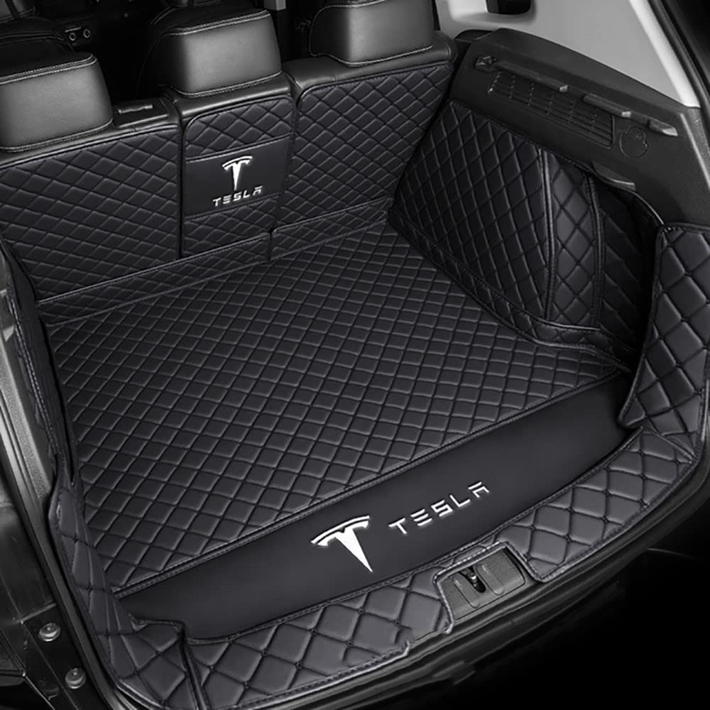 Auto Kofferraumwanne Kofferraummatte Kofferraumwanne für Tesla Model 3 Highland 2024 Trunk Mat Leder VollstäNdige Einkreisung Heck Kofferraum ZubehöR,1Set-Blackstyle von ZUMAHA