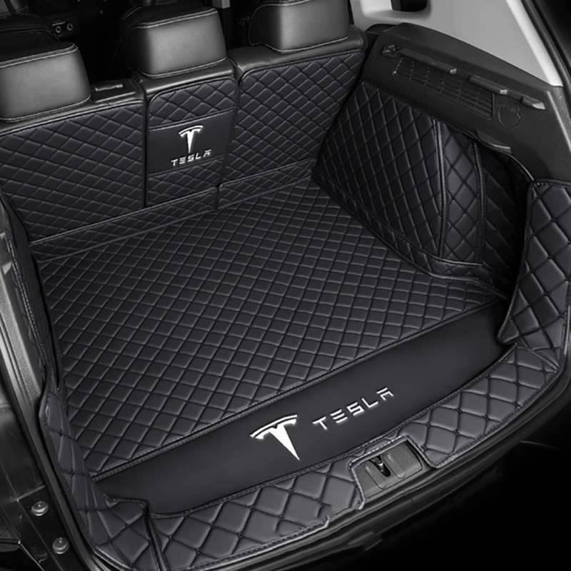 Auto Kofferraumwanne Kofferraummatte Kofferraumwanne für Tesla Model 3 Highland 2024 Trunk Mat Leder VollstäNdige Einkreisung Heck Kofferraum ZubehöR,1Set-Blackstyle von ZUMAHA