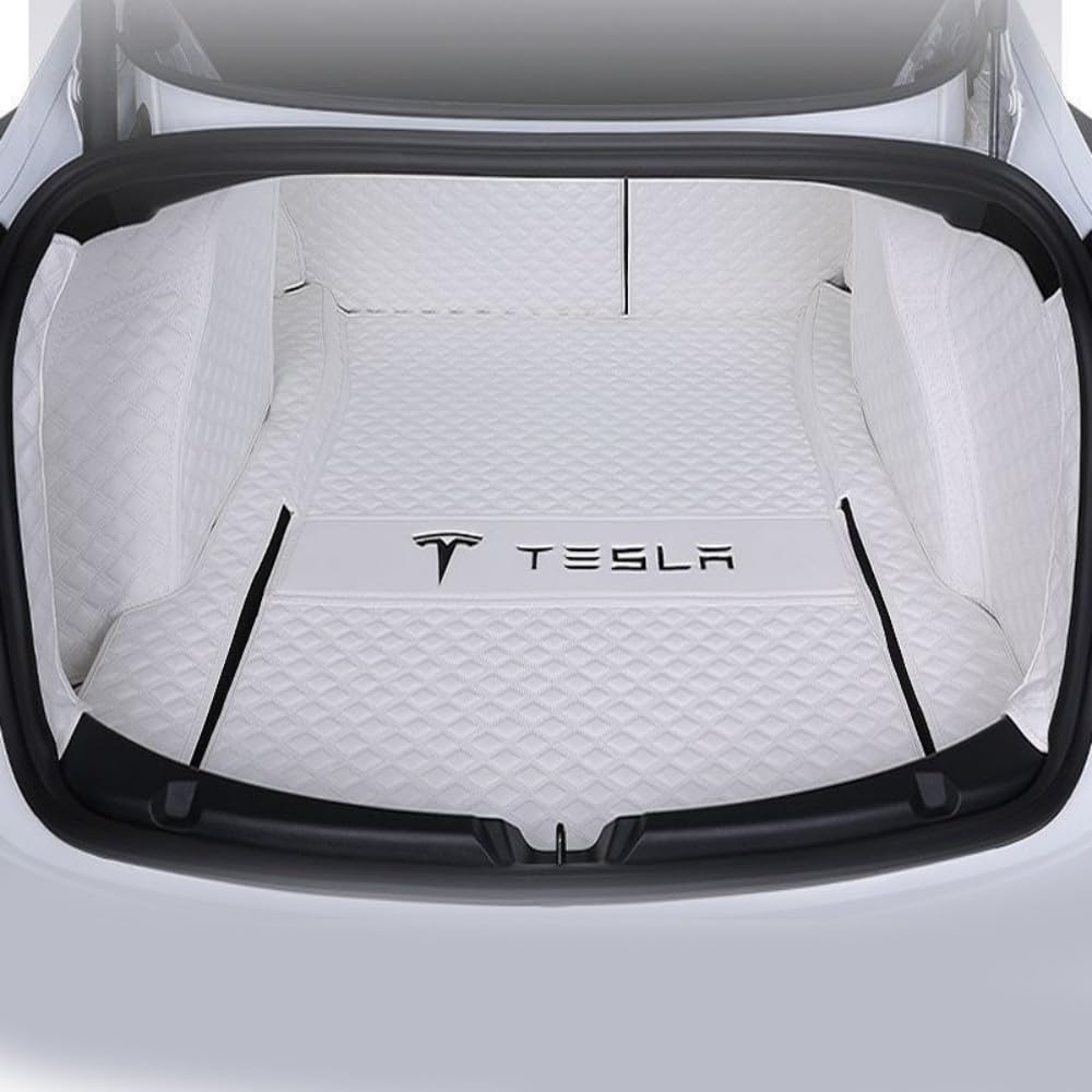 Auto Kofferraumwanne Kofferraummatte Kofferraumwanne für Tesla Model 3 Highland 2024 Trunk Mat Leder VollstäNdige Einkreisung Heck Kofferraum ZubehöR,1Set-Whitestyle von ZUMAHA