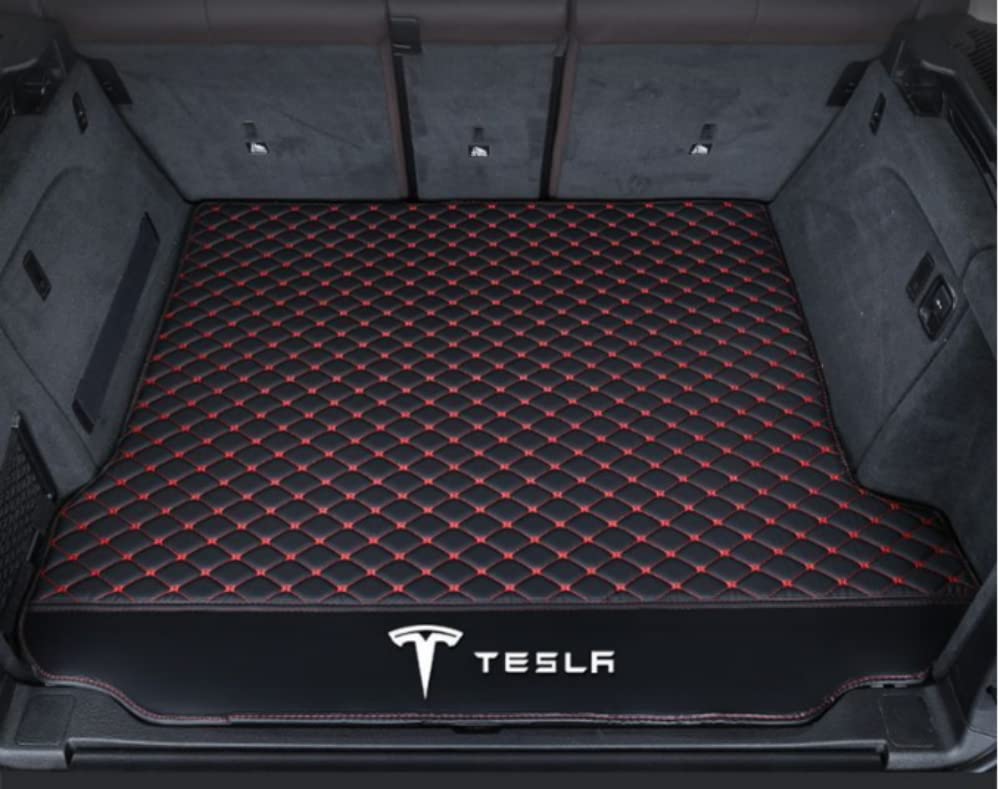 Auto Kofferraumwanne Kofferraummatte Kofferraumwanne für Tesla Model 3 Highland 2024 Trunk Mat Leder VollstäNdige Einkreisung Heck Kofferraum ZubehöR,Mainpad-BlackRed von ZUMAHA