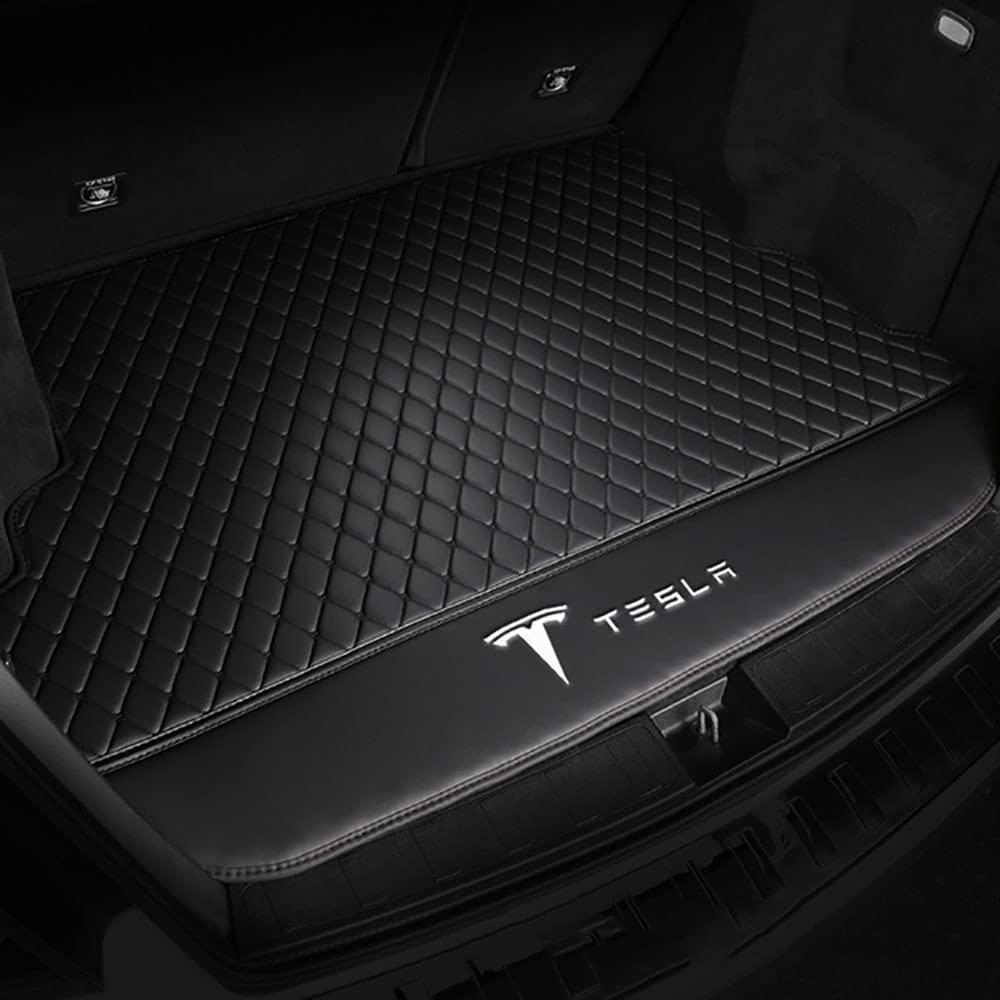 ZUMAHA Auto Kofferraumwanne Kofferraummatte Kofferraumwanne für Tesla Model S 2014-2020 2021 2022 2023 2024 Trunk Mat Leder VollstäNdige Einkreisung Heck Kofferraum ZubehöR,Mainpad-Blackstyle von ZUMAHA