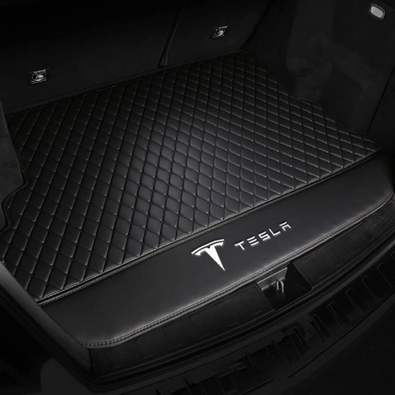 ZUMAHA Auto Kofferraumwanne Kofferraummatte Kofferraumwanne für Tesla Model S 2014-2020 2021 2022 2023 2024 Trunk Mat Leder VollstäNdige Einkreisung Heck Kofferraum ZubehöR,Mainpad-Blackstyle von ZUMAHA