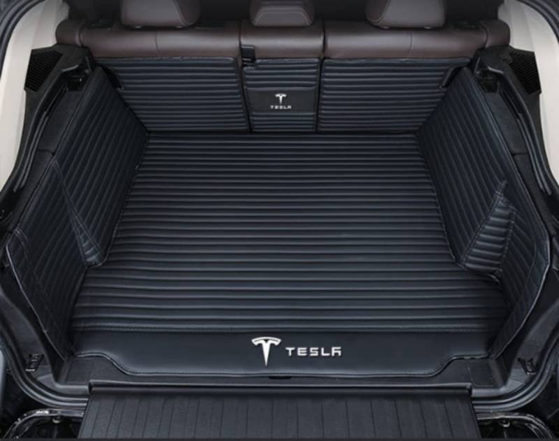 ZUMAHA Auto Kofferraumwanne Kofferraummatte Kofferraumwanne für Tesla Model X (7 Seats) 2016-2023 2024 Trunk Mat Leder VollstäNdige Einkreisung Heck Kofferraum ZubehöR,1Set-Blackstyle von ZUMAHA