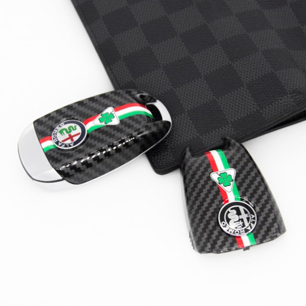 ZUMAHA Auto Schlüsselhülle Fernbedienungen Key Cover für Alfa Romeo Giulia Stelvio Schlüsselgehäuse Schutz Zubehör,Blacklabel-CarbonFiber3 von ZUMAHA