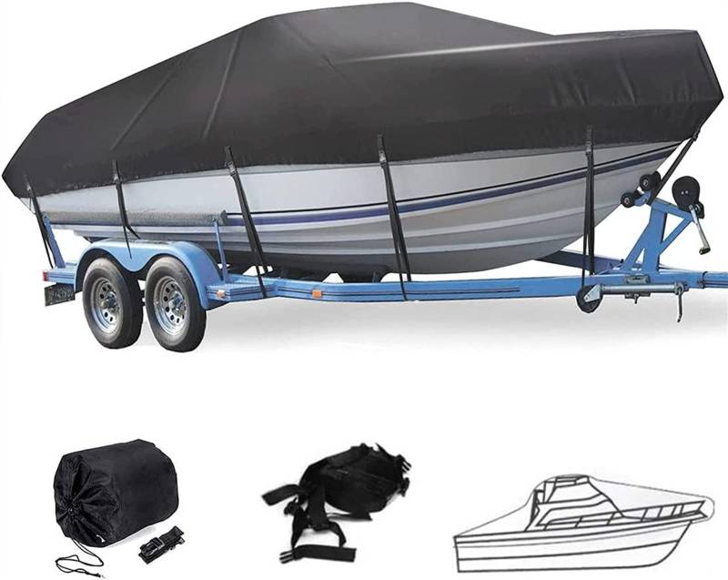 Bootsabdeckung, Wasserdichtes Oxford-Gewebe, UV-beständig, Konsolen-Bootsabdeckung, 420D Hochleistungs-Bootsabdeckung für Yachten, Motoren, Ruderboote(Black,24ft) von ZUQOACY