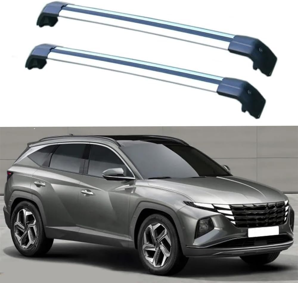 2 Stück Aluminium Dachträger Querstangen für Hyundai Tucson L NX4 SUV 2020-2024, Dachgepäckträger- Alu Relingträger,für Fahrradträger, Dachboxen Oder Als Skihalter,normal-C Silver Black von ZWBC