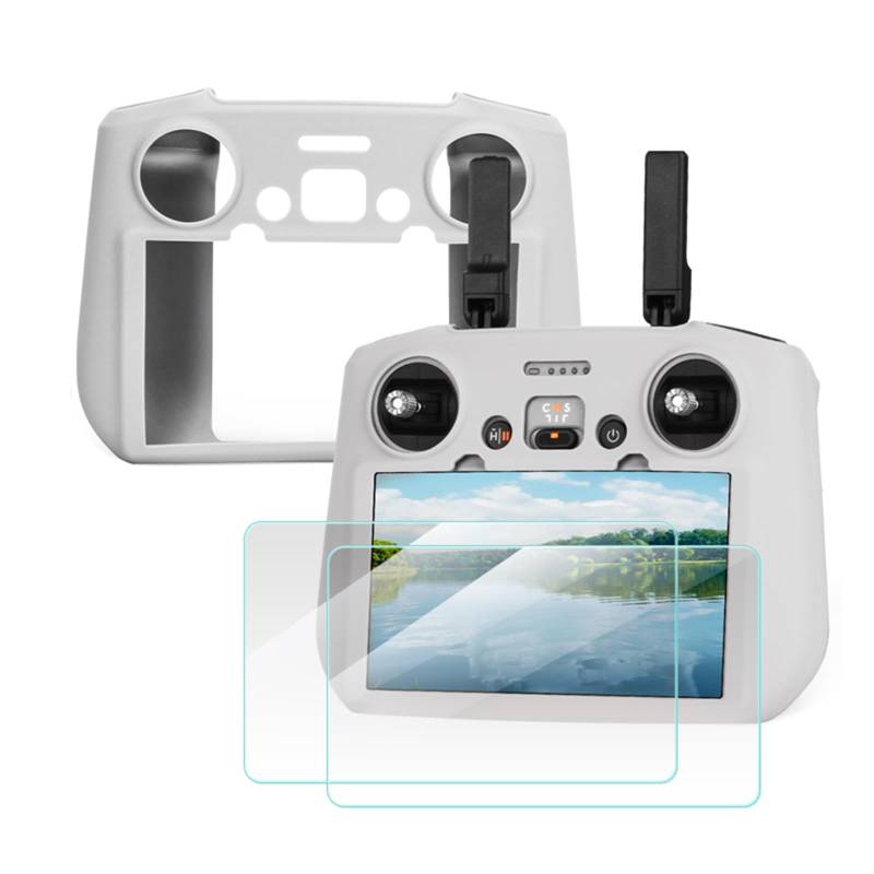 ZWLLKJGS Controller Protective Silicon Fall Cover+HD Screen Protector Filme für DJI Air 3 Drohne RC2 Fernbedienungszubehör (Grau) von ZWLLKJGS