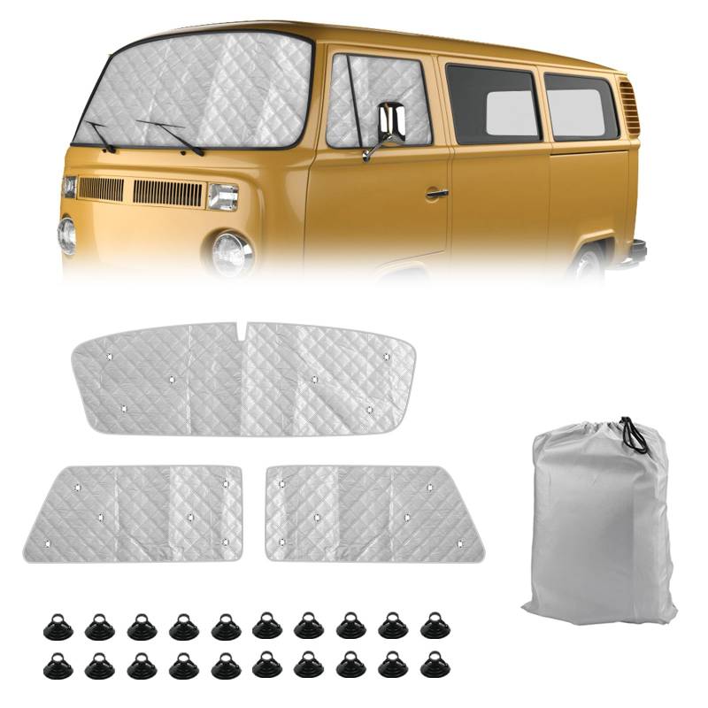 Auto Windschutzscheibe Sonnenblende Ersatz für 1967-1979 VW T2, 3 Teiliges Set Sonnenschutz Auto Frontscheibe Schutz Set mit Aufbewahrungstasche, 100% Okklusion von ZWPARTS