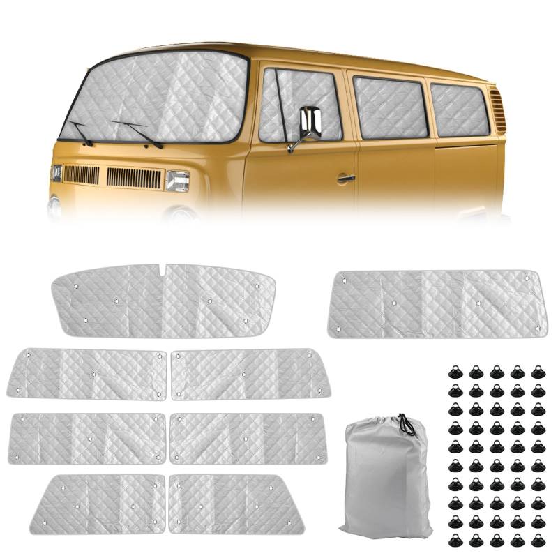 Auto Windschutzscheibe Sonnenblende Ersatz für 1967-1979 VW T2, 8 Teiliges Set Sonnenschutz Auto Frontscheibe Schutz Set mit Aufbewahrungstasche, 100% Okklusion von ZWPARTS