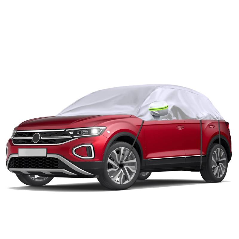 Autoabdeckung Wasserdicht Ersatz für VW T-ROC 2017-2024, Sonnenfest Hälfte Autoabdeckung, Halbgarage UV Beständige Halbe Auto Abdeckplane Staubdicht Schneefest Outdoor Indoor von ZWPARTS