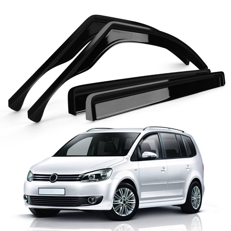 Windabweiser für Fenster Ersatz für VW Touran 2003-2010 (1T1, 1T2), 2010-2015 (1T3), Set mit 4 Schwarz Windabweisern zum Aufkleben, Wind und Regenabweiser für Seitenfenster von ZWPARTS