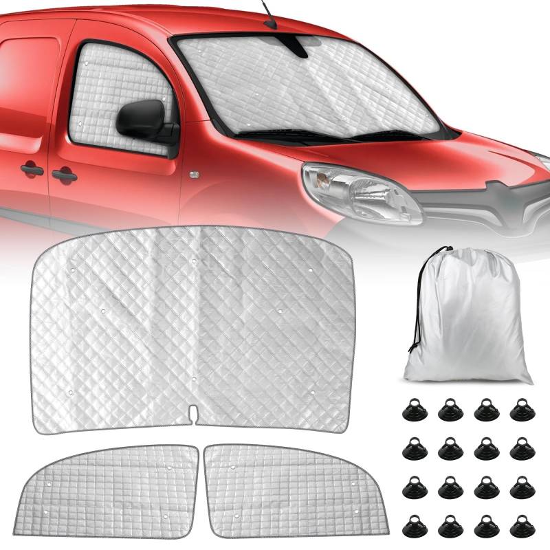 Auto Windschutzscheibe Sonnenblende Ersatz für Renault Kangoo X61 Zweiten Generation 2007-2021, 3 Teiliges Set Sonnenschutz Auto Frontscheibe Schutz Set mit Aufbewahrungstasche, 100% Okklusion von ZWPARTS