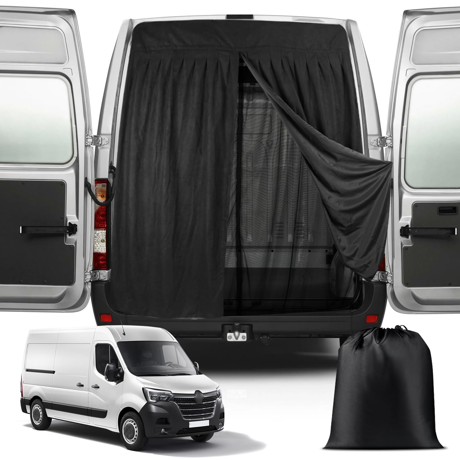 ZWPARTS Magnetischer Van Insektenschutz Maßgeschneidert für 2010-2024 Renault Master H1/H2/H3 and L1/L2/L3, Zweischichtig Auto Insektennetz Moskitonetze für Heckklappe, Reißverschluss in Mitte von ZWPARTS