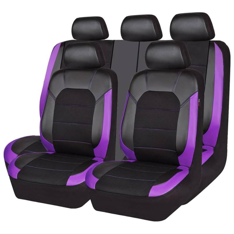 ZXAJDWNU Auto Leder Sitzbezüge Sets Für Ford Ranger 2016-2022, 5 Sitze Allwetter Vorne Und Hinten Komfortabler Atmungsaktiv Sitzbezüge Sitzschoner Innenraum Zubehör,E/Purple von ZXAJDWNU