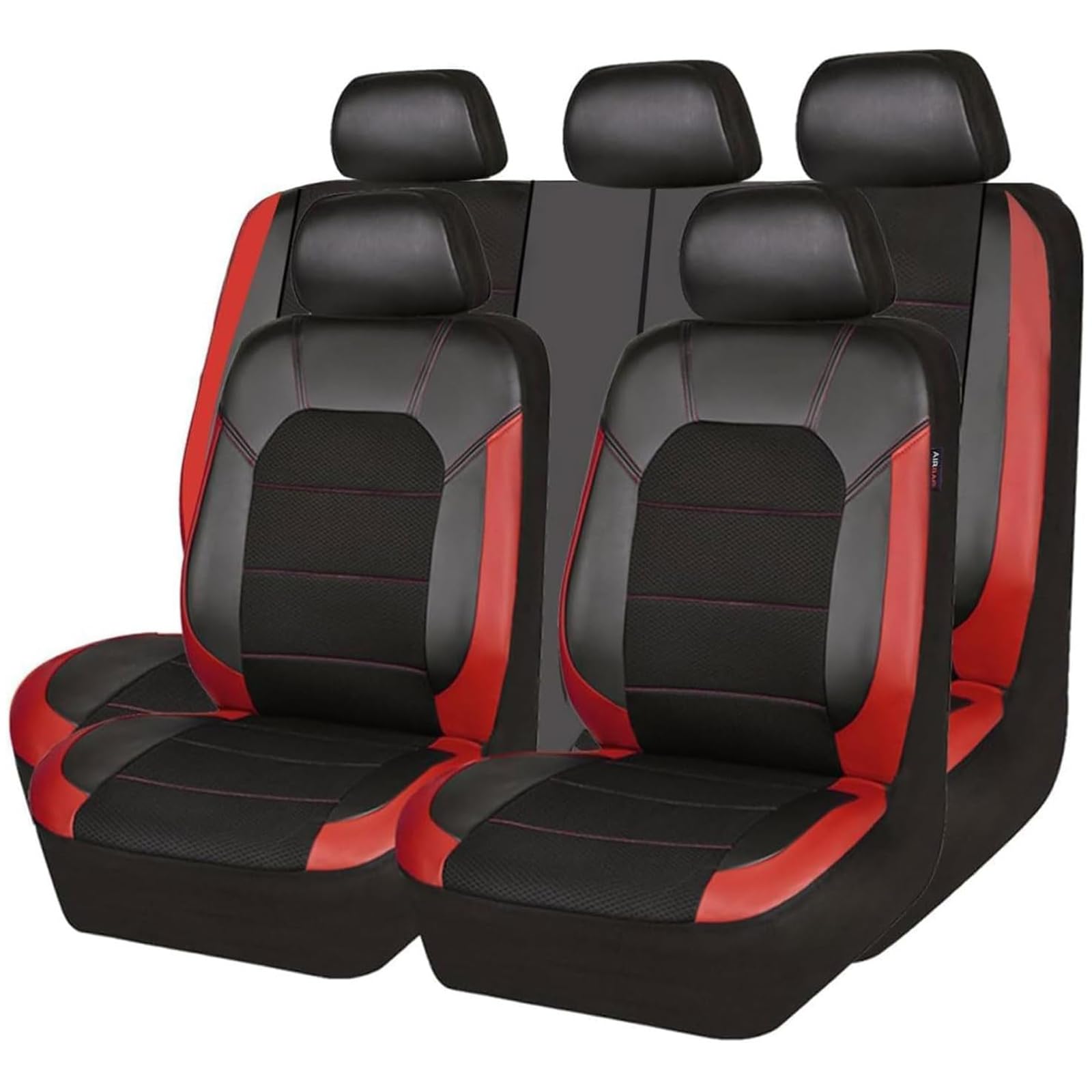ZXAJDWNU Auto Leder Sitzbezüge Sets Für Nissan Micra K12 2003-2010, 5 Sitze Allwetter Vorne Und Hinten Komfortabler Atmungsaktiv Sitzbezüge Sitzschoner Innenraum Zubehör,B/Red von ZXAJDWNU