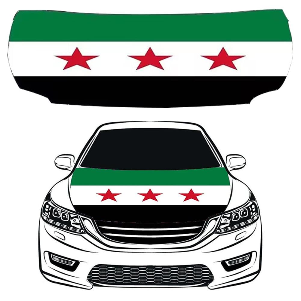 Autohaubenabdeckung mit syrischer Flagge, kostenlose syrische Flagge, syrische Motorhaubenabdeckung, Polyester, Syrien-Flagge, Autoabdeckung, Flagge, Syrien-Flagge, Auto-Motorhauben-Banner, von ZXCVWWE