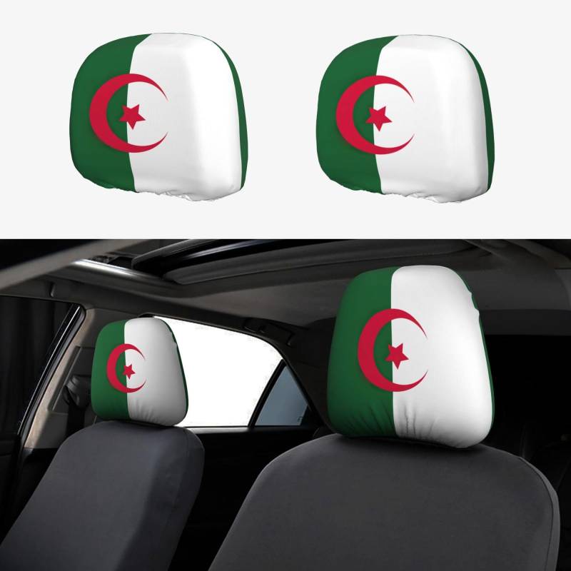 ZXERTG Autositz-Kopfstützenbezug, Motiv Flagge von Algerien, ausziehbar, individuelle Kopfstützenbezüge für Autos von ZXERTG