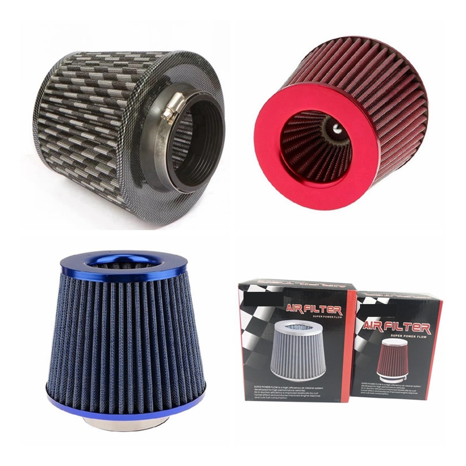 Universal Car Air Performance Cold Induction Kit Sport Power Mesh Cone 6 Zoll 76 MM (Color : RED) von ZXHNB
