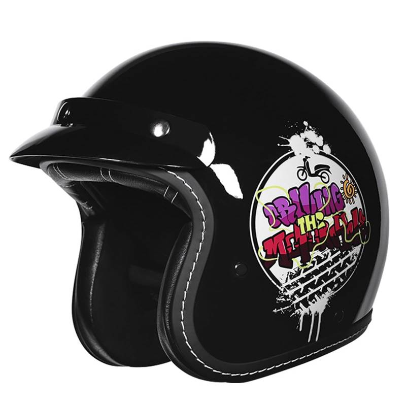 3/4 Offener Motorradhelm mit Krempe, DOT/ECE-zertifizierter Retro Motorradhelm, cooler Vintage-Vespa-Scooter-ATV-Moped-Straßenradhelm für Männer und Frauen,Bright black d,XXL von ZXJDP