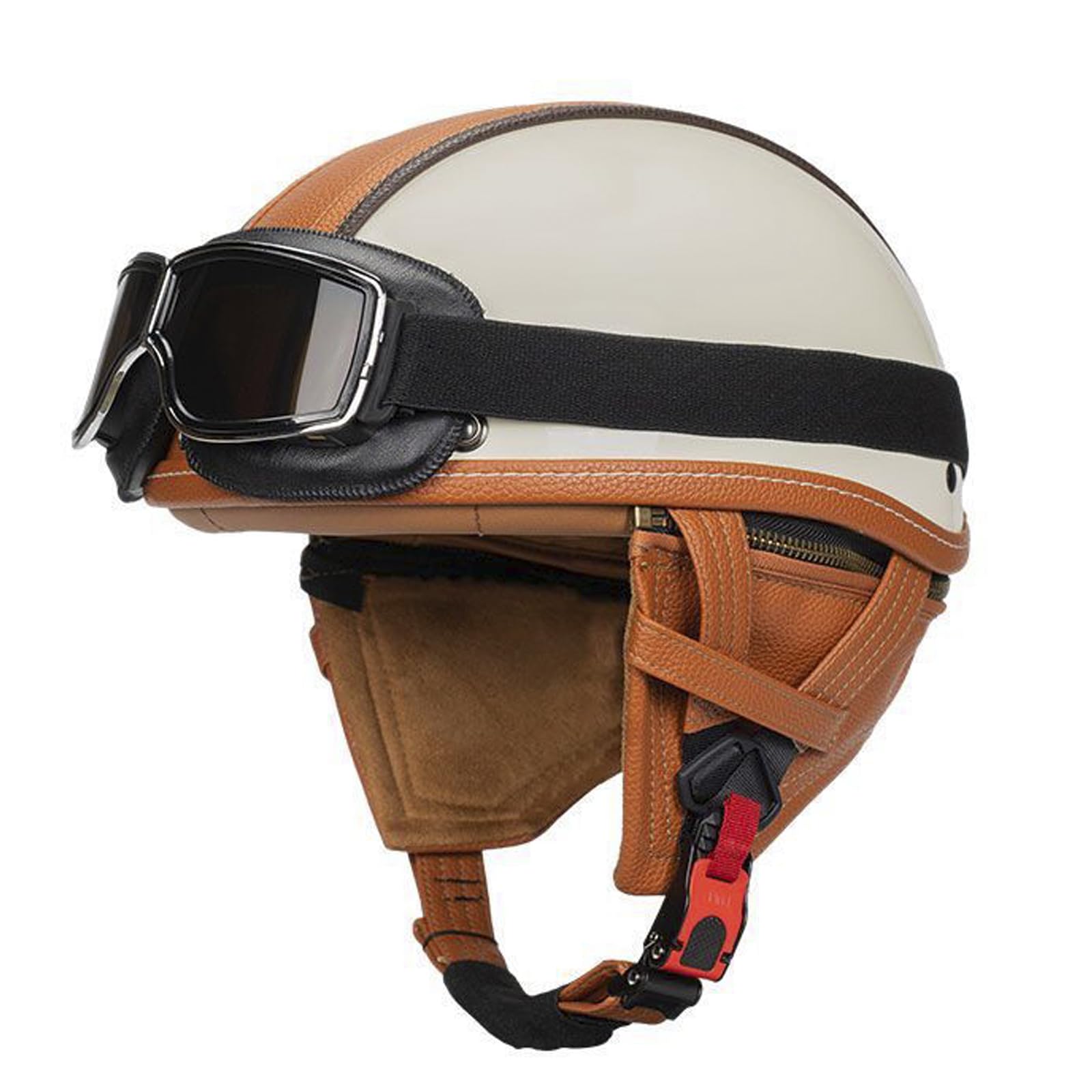 ZXJDP Offener Motorrad Halbschalenhelm mit Schutzbrille, DOT/ECE offenem Motorradhelm für Männer Frauen,neuartiger Halbschalenhelm für Moped,Chopper,Roller,Sommerfahrten,Beige orange 4,M von ZXJDP