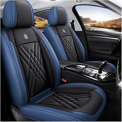 ZXKYLFFF Autositzbezüge, passend für VW Tiguan Allspace Magotan Scirocco Phaeton, wasserdichtes Leder, 5-Sitzer-Sitzkissen, schützt den Sitzbezug, Schwarz / Blau von ZXKYLFFF