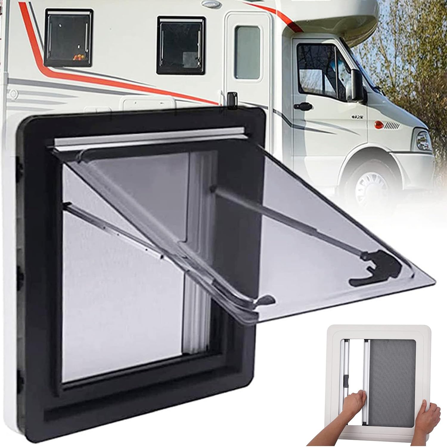 Camping-Wohnwagen-Seitenfenster, Acryl, doppelt verglast, herausschiebbare Fensterlüftung mit Sichtschutz und Sonnenblende ( ) von ZXNANA