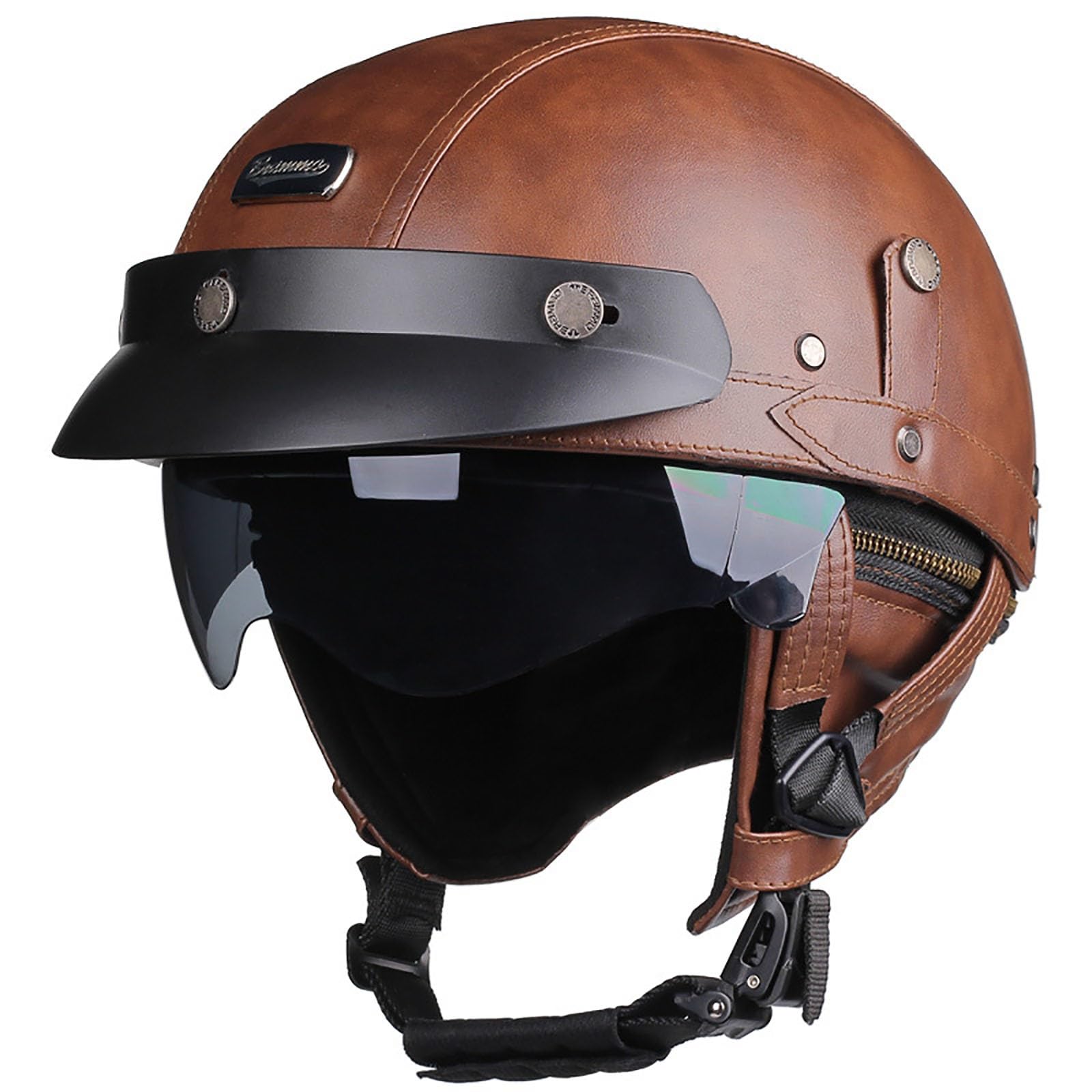 Halbhelm-Helme Halbüberzogener Motorradhelm, offener Helm, ECE-zugelassener Retro-Motorradhelm aus dem Zweiten Weltkrieg A,L von ZYMWBDGD