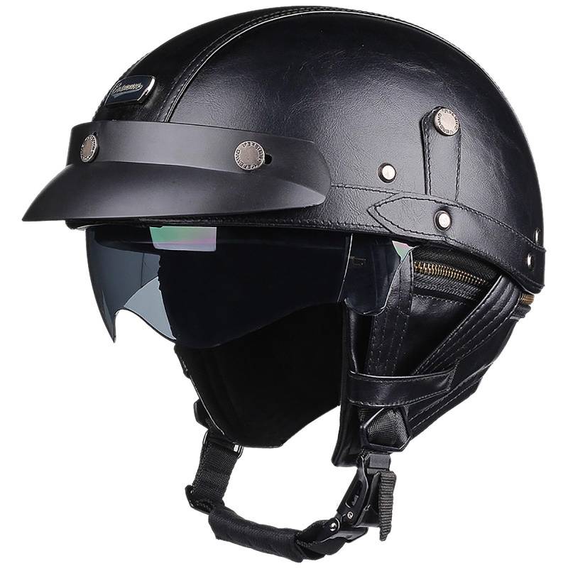 Halbhelm-Helme Halbüberzogener Motorradhelm, offener Helm, ECE-zugelassener Retro-Motorradhelm aus dem Zweiten Weltkrieg C,L von ZYMWBDGD