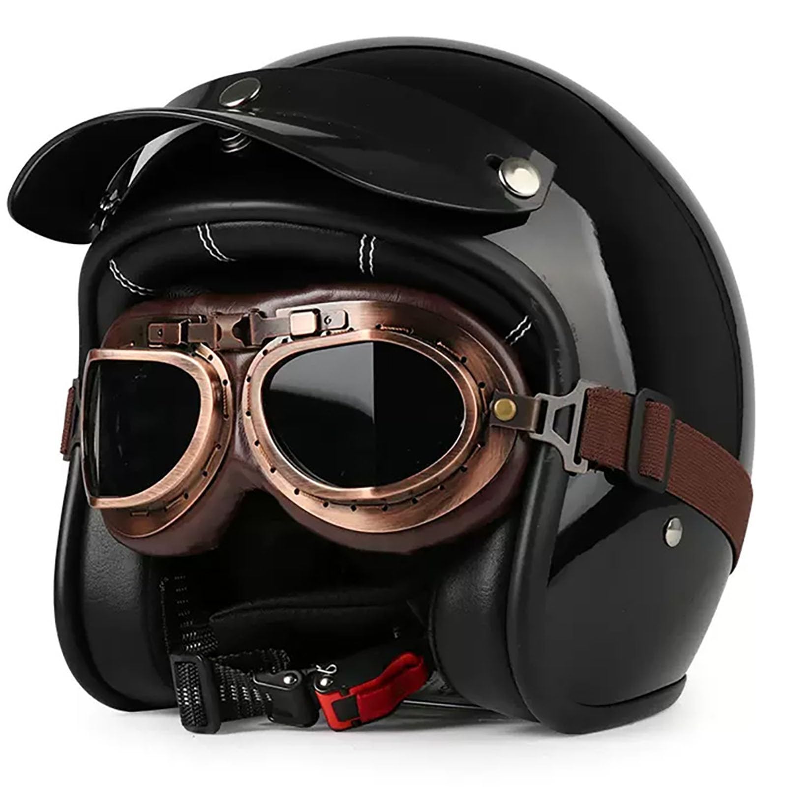 Offener Motorradhelm, Retro-3/4-Motorrad-Jet-Helm Mit Schutzbrille Und Netzfutter, Passend Für Erwachsene, Herren, Damen, Cruiser, Moped-Helm, ECE-Geprüft A,L von ZYMWBDGD