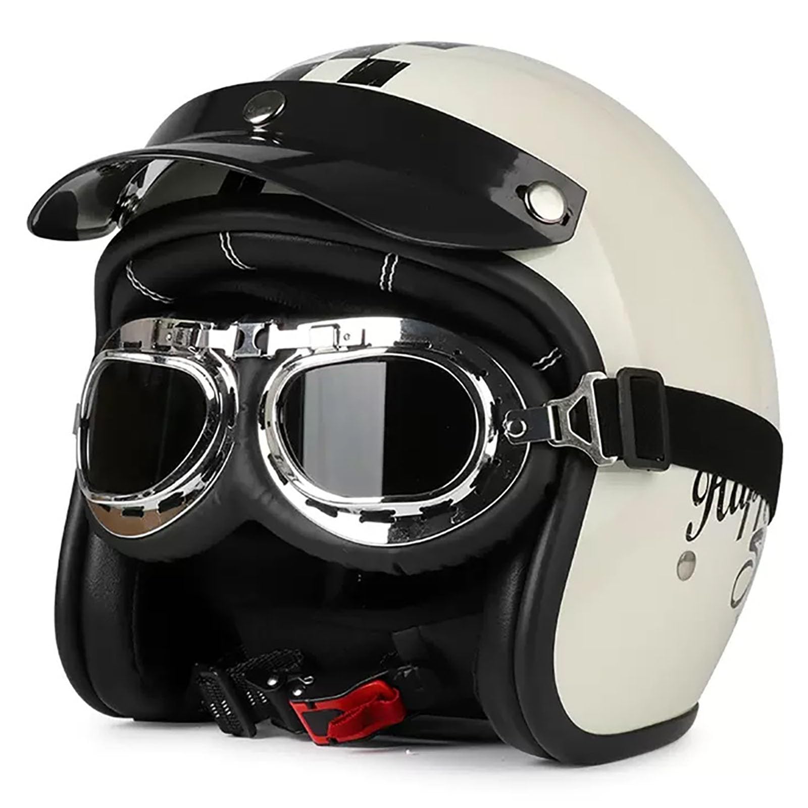 Offener Motorradhelm, Retro-3/4-Motorrad-Jet-Helm Mit Schutzbrille Und Netzfutter, Passend Für Erwachsene, Herren, Damen, Cruiser, Moped-Helm, ECE-Geprüft B,L von ZYMWBDGD