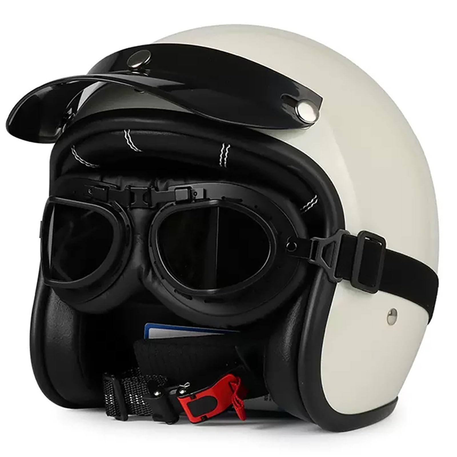 Offener Motorradhelm, Retro-3/4-Motorrad-Jet-Helm Mit Schutzbrille Und Netzfutter, Passend Für Erwachsene, Herren, Damen, Cruiser, Moped-Helm, ECE-Geprüft C,L von ZYMWBDGD