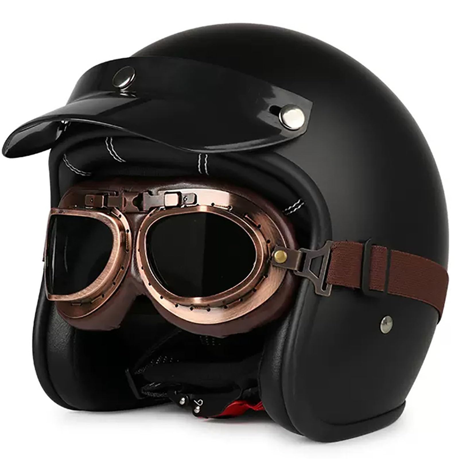 Offener Motorradhelm, Retro-3/4-Motorrad-Jet-Helm Mit Schutzbrille Und Netzfutter, Passend Für Erwachsene, Herren, Damen, Cruiser, Moped-Helm, ECE-Geprüft E,L von ZYMWBDGD