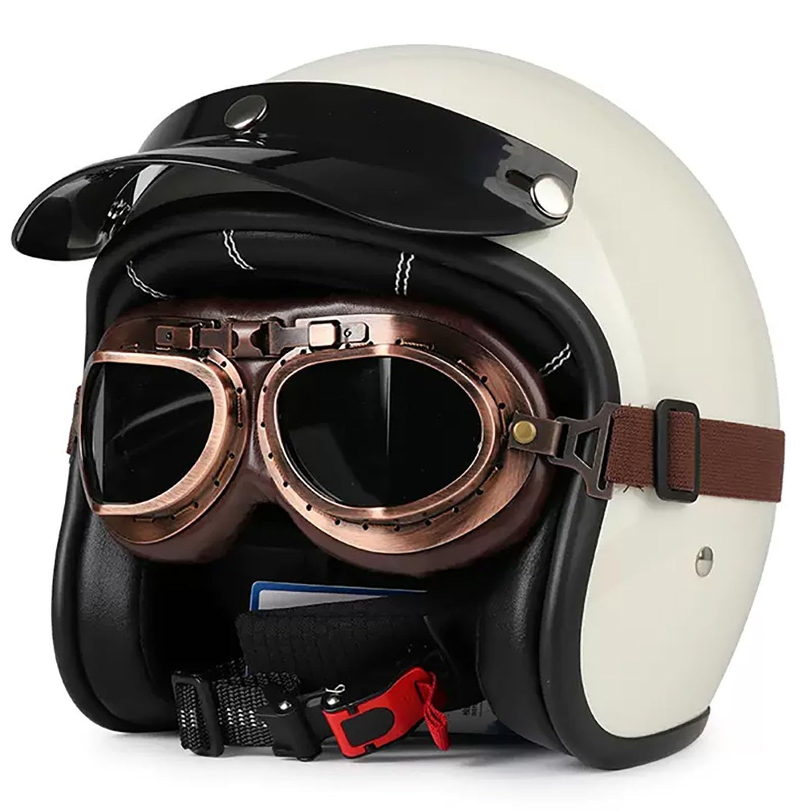 Offener Motorradhelm, Retro-3/4-Motorrad-Jet-Helm Mit Schutzbrille Und Netzfutter, Passend Für Erwachsene, Herren, Damen, Cruiser, Moped-Helm, ECE-Geprüft F,L von ZYMWBDGD