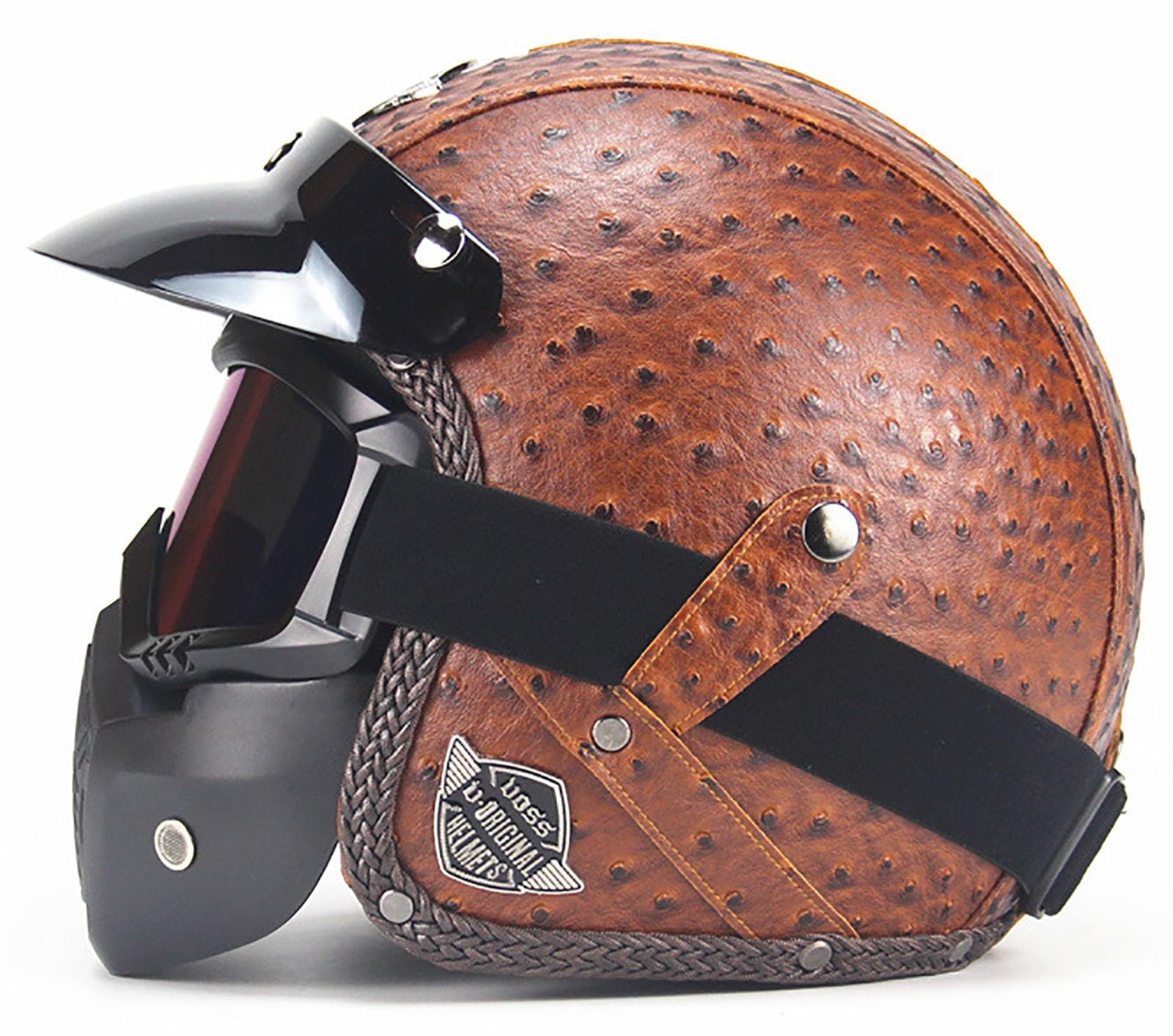 Retro-Helm, Motorradhelm, Lederhelm, Halbhelm, 3/4-Motorradhelm, Vintage-Jet-Helm, Reithelme Für Damen Und Herren, ECE-Zertifiziert, Mopeds, Roller A,L von ZYMWBDGD