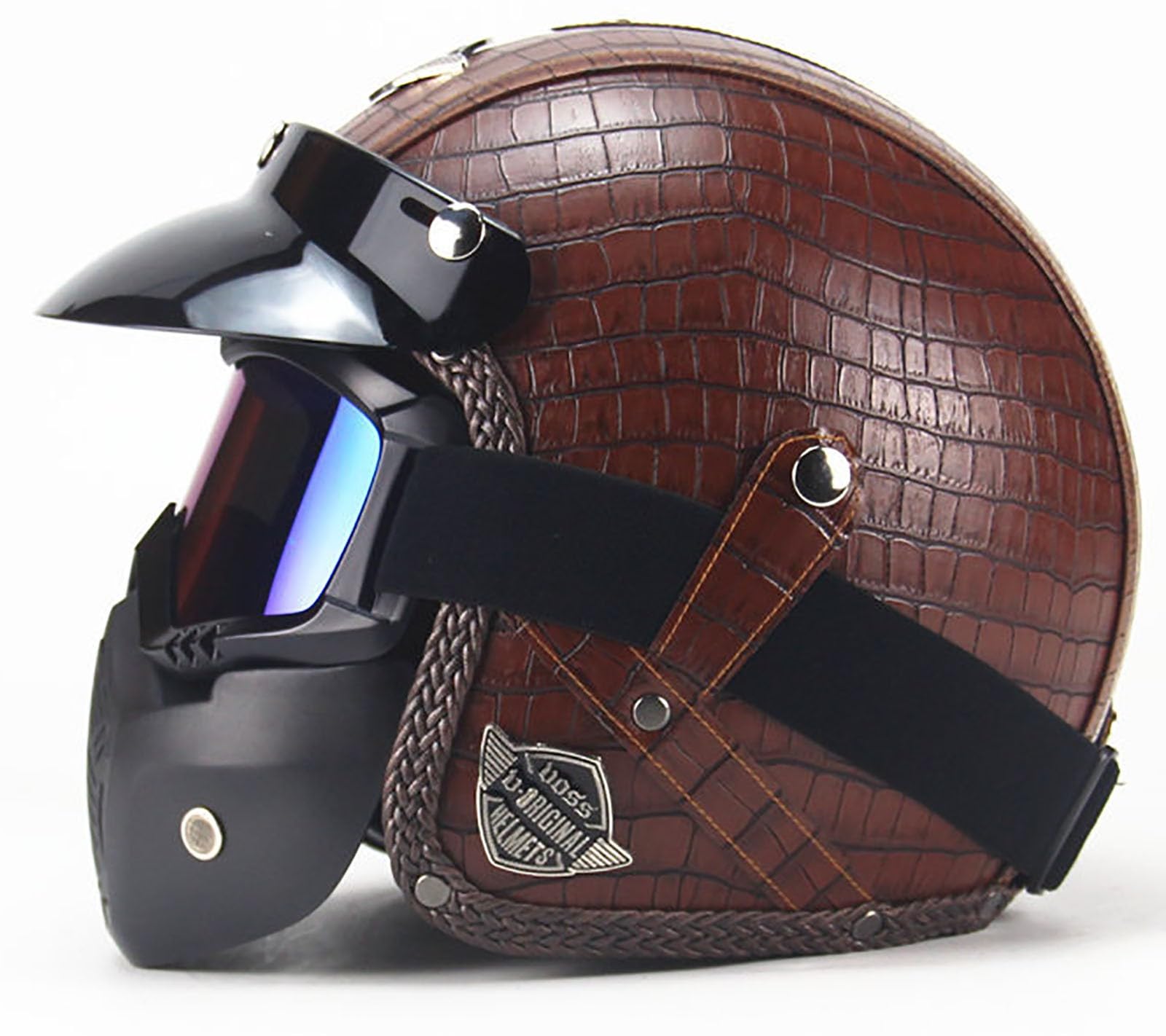 Retro-Helm, Motorradhelm, Lederhelm, Halbhelm, 3/4-Motorradhelm, Vintage-Jet-Helm, Reithelme Für Damen Und Herren, ECE-Zertifiziert, Mopeds, Roller B,L von ZYMWBDGD