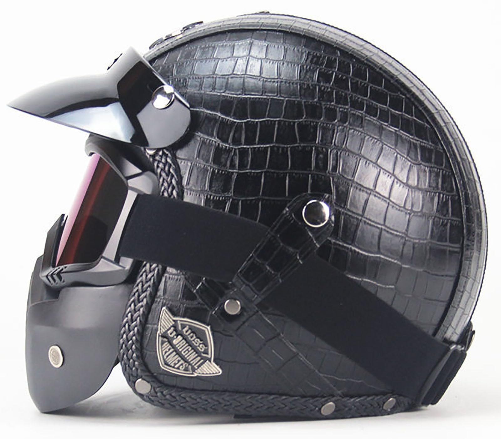 Retro-Helm, Motorradhelm, Lederhelm, Halbhelm, 3/4-Motorradhelm, Vintage-Jet-Helm, Reithelme Für Damen Und Herren, ECE-Zertifiziert, Mopeds, Roller C,L von ZYMWBDGD