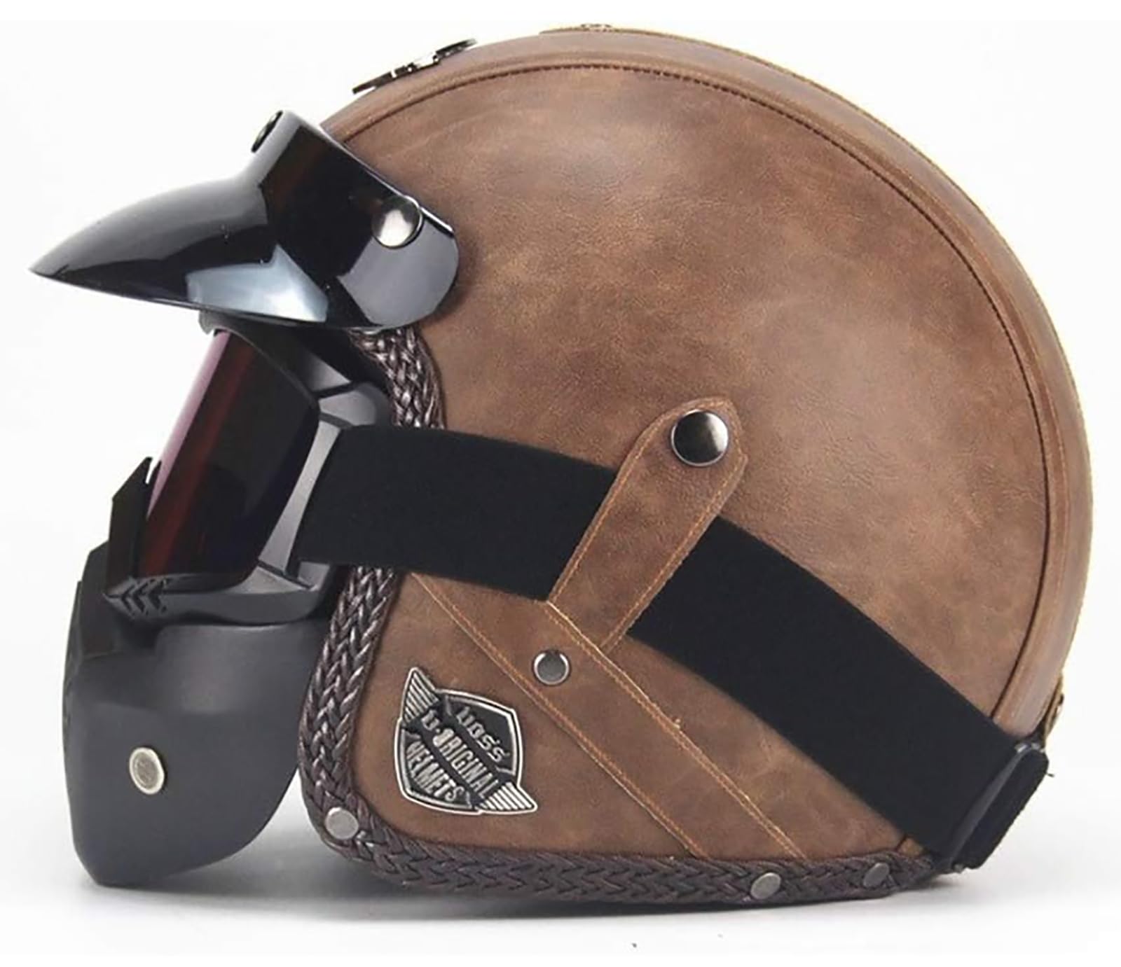 Retro-Helm, Motorradhelm, Lederhelm, Halbhelm, 3/4-Motorradhelm, Vintage-Jet-Helm, Reithelme Für Damen Und Herren, ECE-Zertifiziert, Mopeds, Roller D,L von ZYMWBDGD