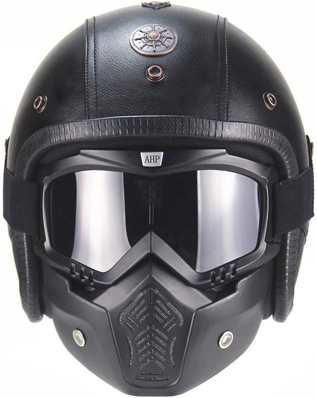 Retro-Helm, Motorradhelm, Lederhelm, Halbhelm, 3/4-Motorradhelm, Vintage-Jet-Helm, Reithelme Für Damen Und Herren, ECE-Zertifiziert, Mopeds, Roller E,L von ZYMWBDGD