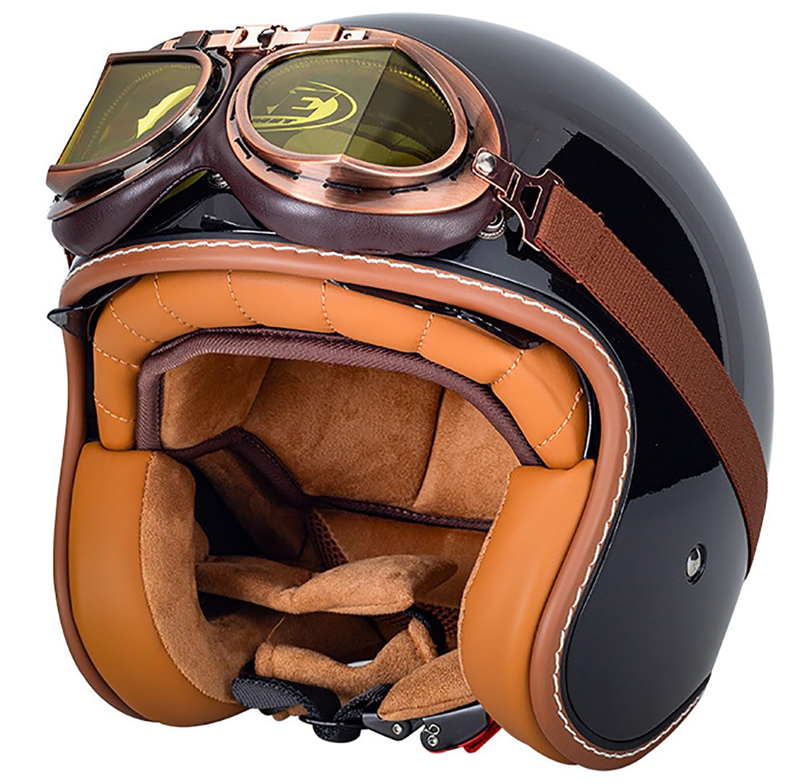Retro-Motorradhelm Mit Offenem Gesicht, ECE-Geprüft, 3/4-Jet-Schutzhelme Mit Schutzbrille Und Sonnenblende Für Unisex-Motorrad-, Fahrrad-, Roller-Halbhelm H,XL von ZYMWBDGD