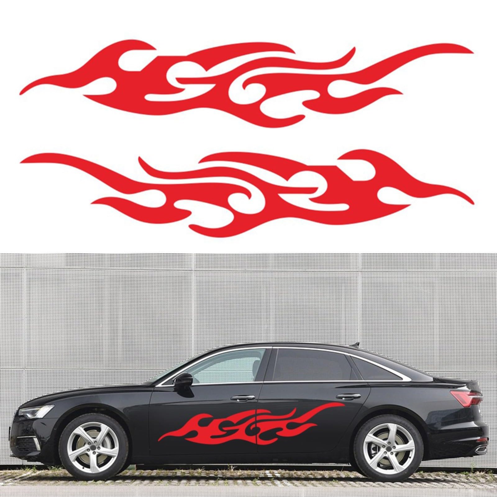 ZYNCUE 2 Stück 170 x 33 cm Flammen-reflektierende Aufkleber für Auto, Flamme, Rennsport, Sport, Streifen, Auto-Flammen-Aufkleber, Auto-Grafik, Karosserie, Auto, LKW, Vinyl-Aufkleber (rot) von ZYNCUE