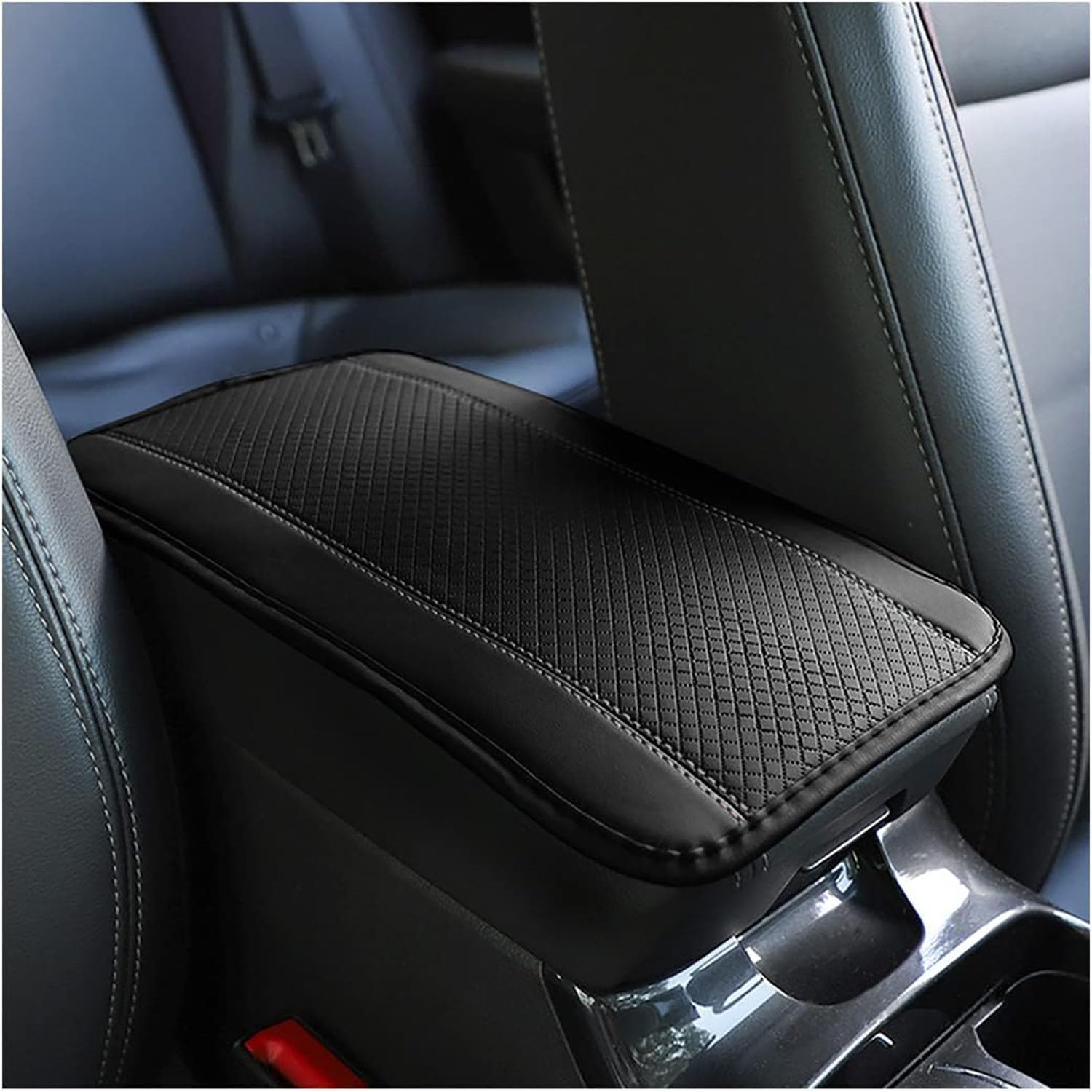 Auto Armlehne Aufbewahrungsbox Matte, Faserleder Auto Center Console Cover, Auto Armlehne Seat Box Cover Zubehör Innenschutz für die meisten Fahrzeug, SUV, LKW, Auto (Schwarz&Grau) von ZYSY