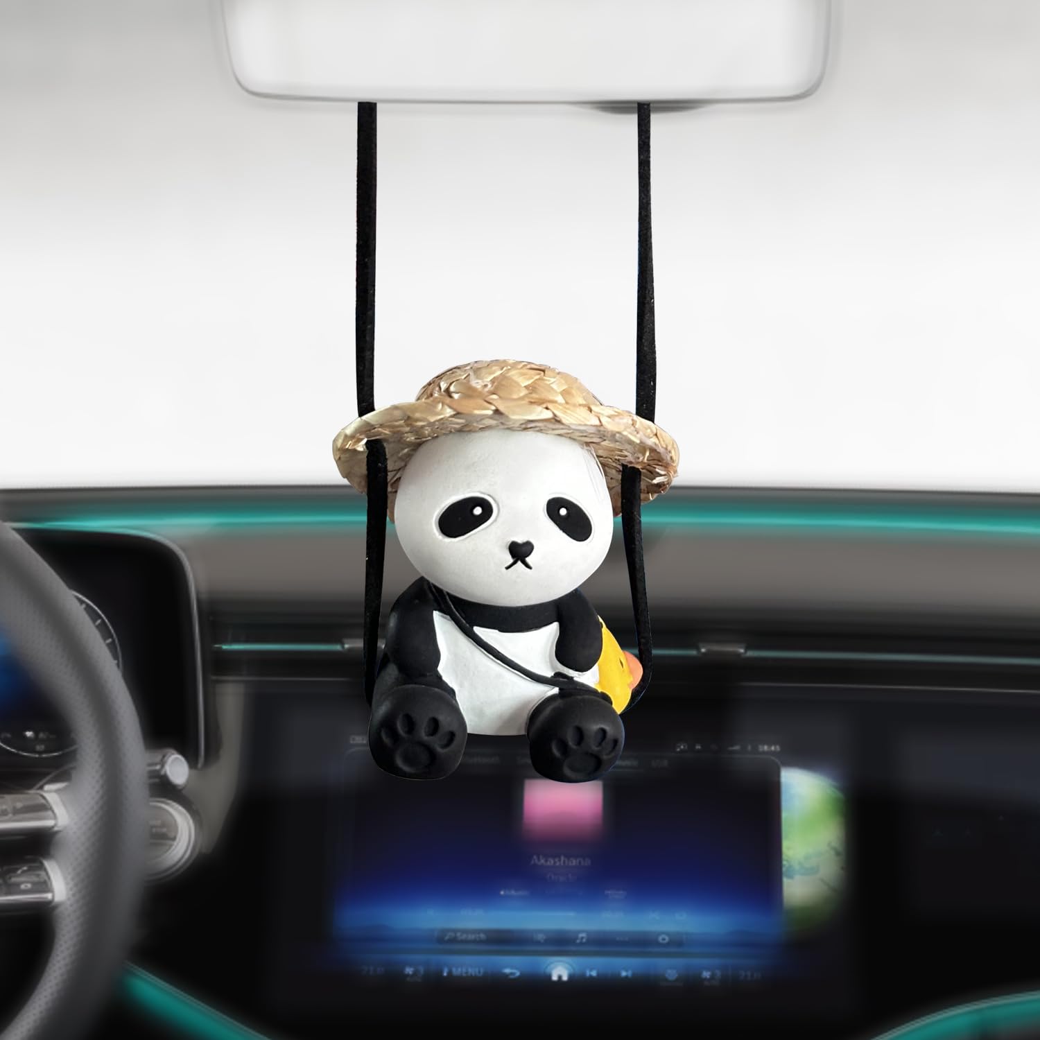 Auto Swing Ornament Auto Dekoration Spiegel Hängen Strohhut Panda Auto Innenausstattung Zubehör für Auto Rückspiegel Garten Hängen von ZYSY