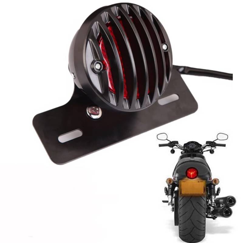 ZYTC Motorrad Rücklicht Bremslicht Rund Motorrad hinten LED RücklichtS Stop Lauflicht mit Nummernschildhalter 12V Lampe für H-arley S-uzuki Y-amaha H-onda von ZYTC