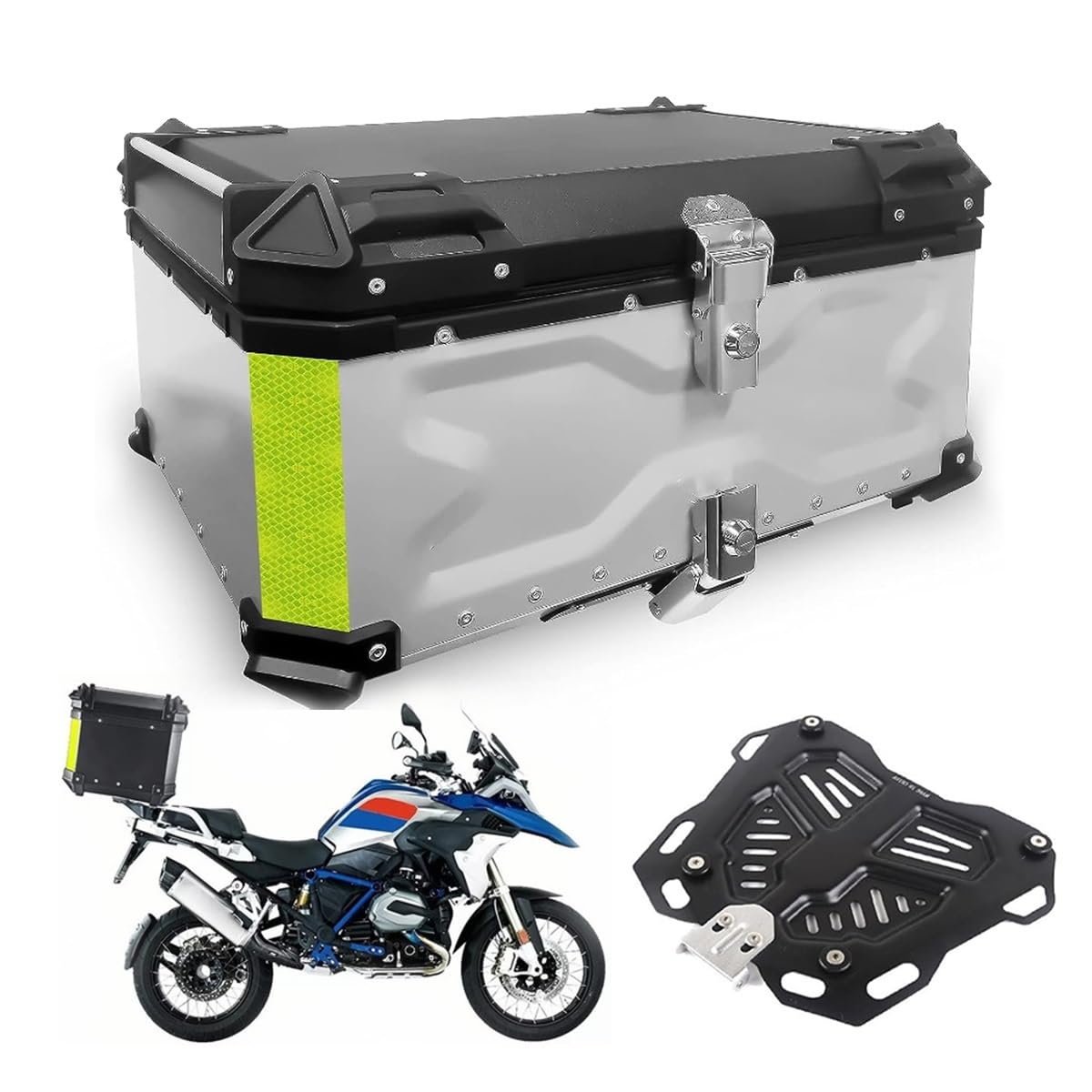 Topcase Motorradkoffer 28L 36L 45L 55L 65L 80L 100L Roller Koffer Wasserdicht Top Case Mit Sicherheitsschloss, Universal Aluminium Motorrad Heckbox Helmkoffer Aufbewahrungsbox Kofferraum(Silver,28L) von ZYXWLC