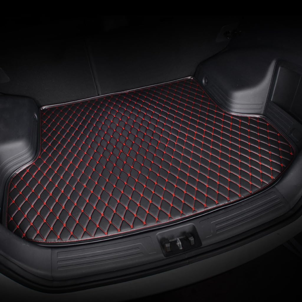 Auto Leder Kofferraummatten für Mazda 3 2020-2023,wasserdichte Schmutzabweisende Fußmatten Antirutsch Kofferraum Mats,Black Red von ZZRSXZSR
