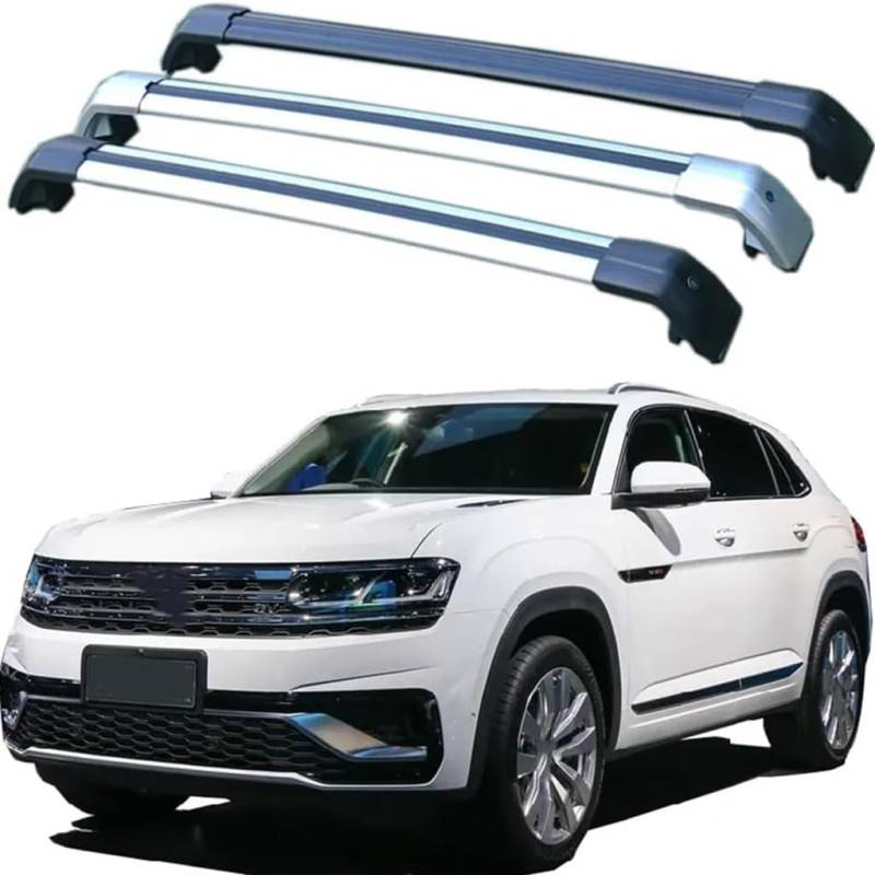 Dach Querstreben für Atlas Cross Sport/Teramont X,Auto Dachträger Querstreben Autoschienen Rack Aluminium Anti-Rost Querstrebe Dach Gepäck Ersatzteile Set,Silber-schwarz von ZZRSXZSR