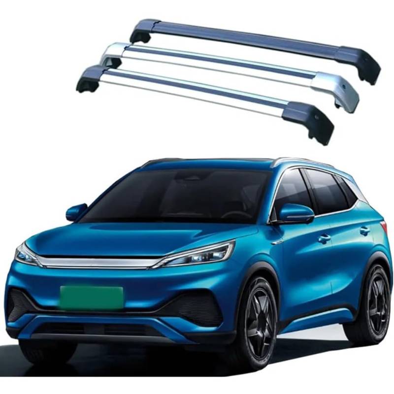 Dach Querstreben für BYD Yuan plus/Atto 3 2022+,Auto Dachträger Querstreben Auto Schienen Rack Aluminium Anti-Rost Querträger Dach Gepäck Ersatzteile Set,Silber-schwarz von ZZRSXZSR