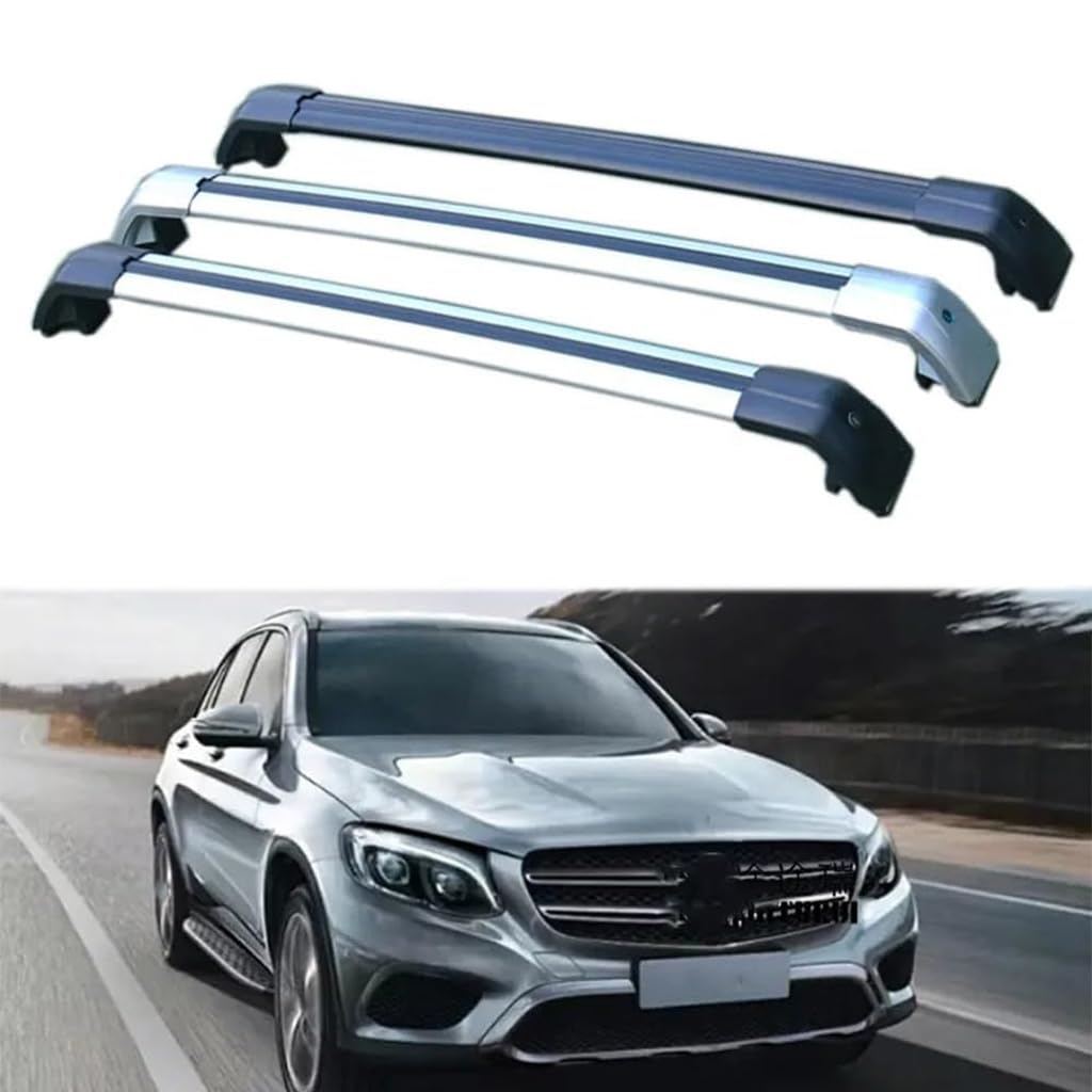 Dach Querstreben für Benz GLC SUV X253 2015-2022 250 300,Auto Dachträger Querstreben Auto Schienen Rack Aluminium Anti-Rost Querstrebe Dach Gepäck Ersatzteile Set,Silber-schwarz von ZZRSXZSR