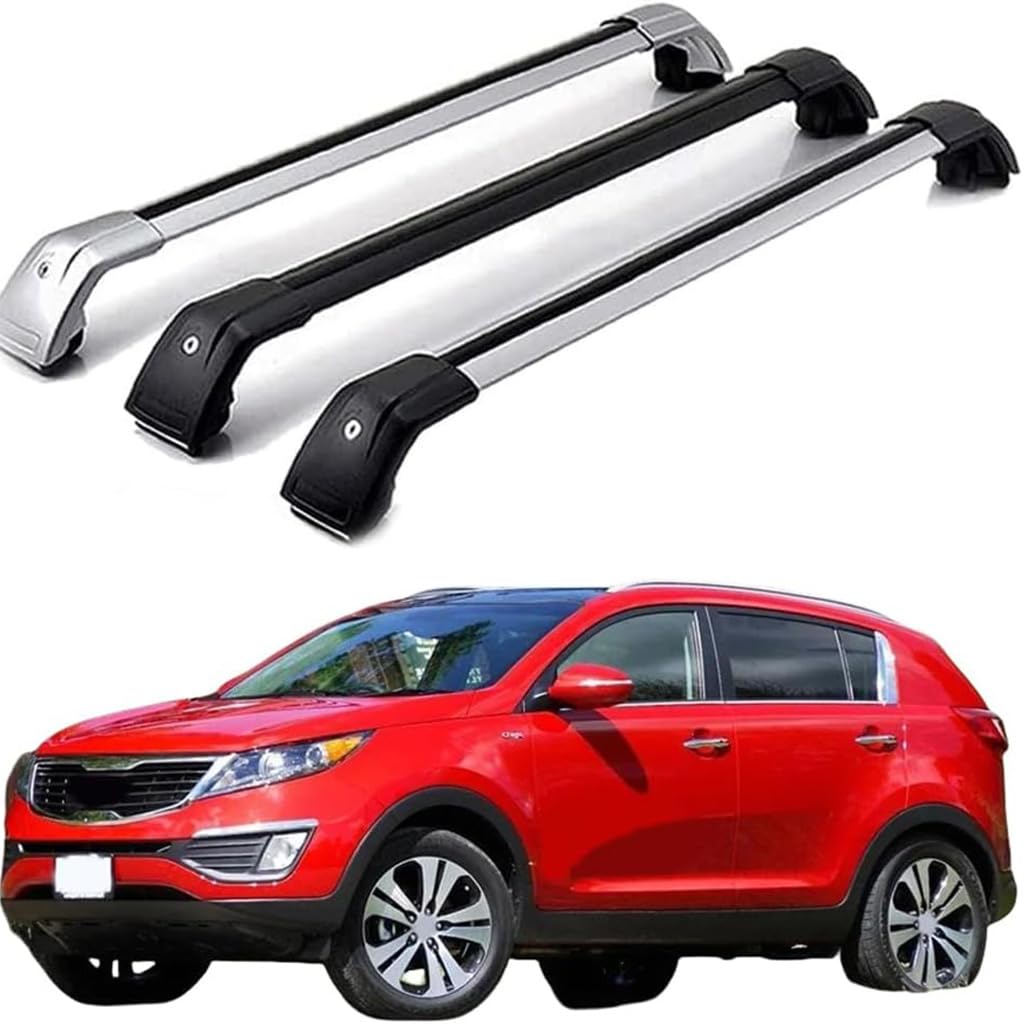 Dach Querstreben für KIA SPORTAGE SL 3TH 2010-2016,Auto Dachträger Querstreben Auto Schienen Rack Aluminium Anti-Rost Querträger Dach Gepäck Ersatzteile Set,Silber-schwarz von ZZRSXZSR